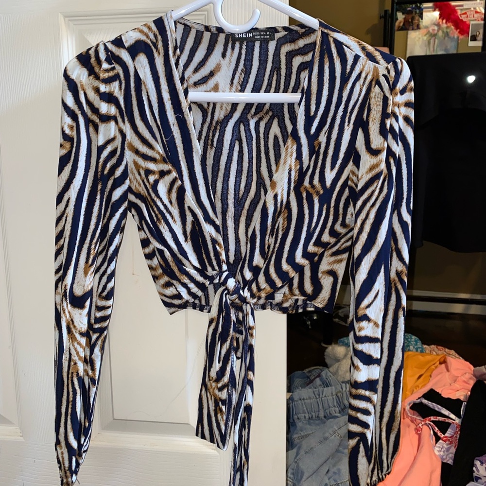 Zebra Self Tie Cropped Top